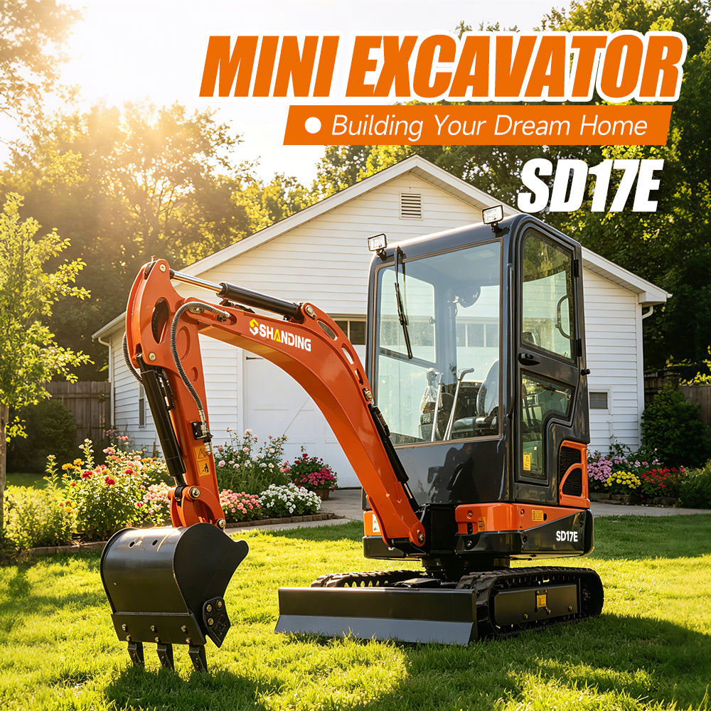 1.7 Ton Mini Excavator SD17E Pro With Enclosed Cab And 14 Hp Kubota D722 Engine